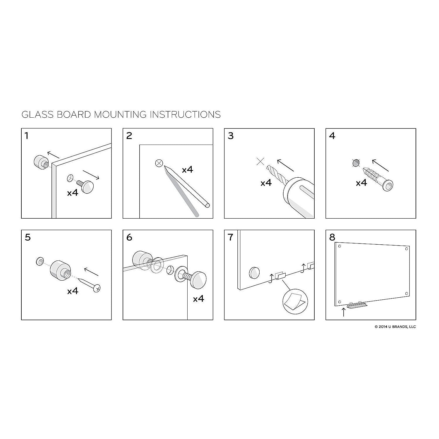 U Brands 2298U00-01 35 x 23 Glass Dry Erase Board - White Surface