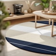 thumbnail image 3 of Round Area Rugs 3.3Ft, Navy Beige Striped Non-Slip Washable Circle Rugs Carpet, Gradient Geometric Blue White Indoor Outdoor Rug Floor Mats Throw Runner for Bedroom Living Room Bathroom, 3 of 8