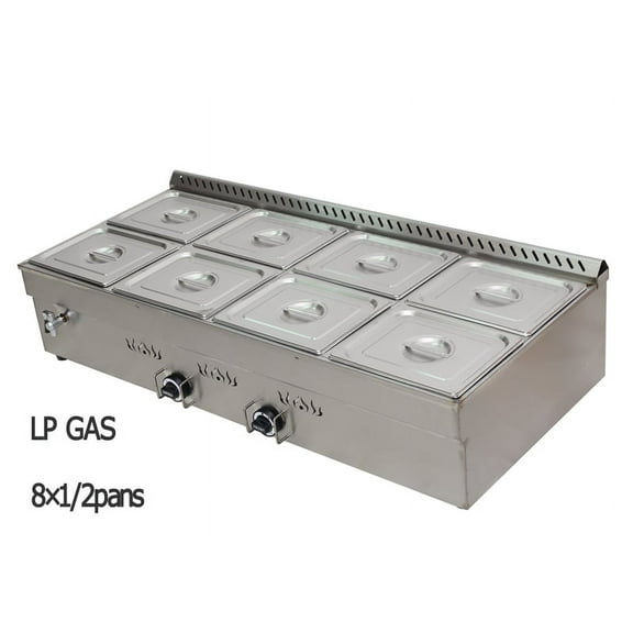 8-Pan LP Gas Food Warmer with Pressure Relief Valve Commercial