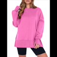 thumbnail image 1 of Sudaderas Oversize para Mujer, Cuello Redondo, Larga, Informales, Holgadas, con Aberturas, para Otoño Rosa L, 1 of 9