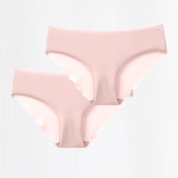 Avrnliq Womens Pink Seamless Underwear 2 Pack, Mid Rise Scalloped Edge Soft No Show Comfort Briefs,Size XL