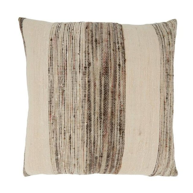 Saro 3090.GY20SD 20 in. Banded Cotton Square Throw Pillow with Down Filling, Gray