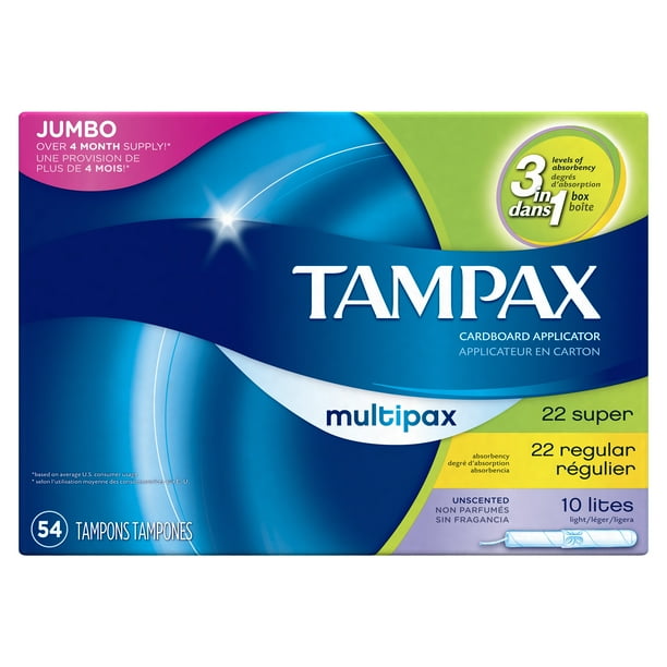 Tampax Cardboard Multipack (Light/Regular/Super) Tampons, Unscented, 54