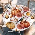 thumbnail image 2 of Fall Flowers Rustic Round Tablecloth, Fitted Table Cover with Elastic for 55"-60" Round Tables, Thanksgiving Pumpkins Autumn Leaves Birds Table Cloth Outdoor Dinning Party Waterproof Tablecloths, 2 of 7