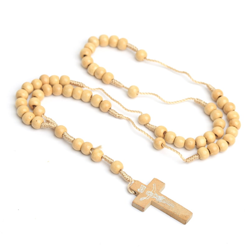 Handmade Wooden Beads Rosary Finger Bracelet Cross Jesus Christ Crucifix NEW 