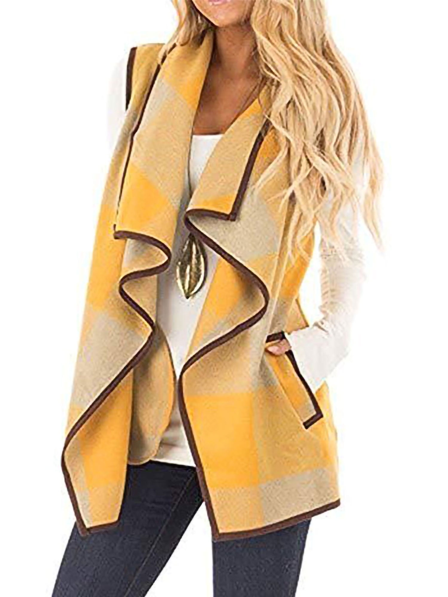 Womens Plus Size Sleeveless Open Front Long Cardigan Vest Casual Draped Lightweight Trench Coats