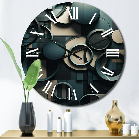 Designart "Fragmented Forms Teal Abstraction" Cubism Oversized Wall Clock