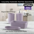 thumbnail image 3 of Decorative Plastic Bathroom Accessories Set, Lilac Purple (Set of 4) Soap Dish, Liquid Dispenser, Toothbrush Holder Cup, Vanity Organizer Tray - Bath Accessory Countertop Decor Gift - Ribbed Design, 3 of 7