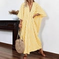thumbnail image 5 of CIENVNSTG Womens Striped Print V-Neck Loose Casual Dress Dress Elegant Vacation Dress Yellow 2XL, 5 of 5