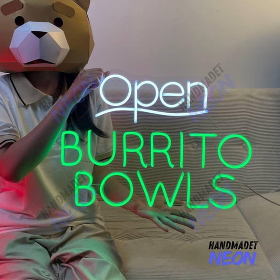 Handmadetneonsign Open Burrito Bowls Neon Sign, Mexican Burrito Led Sign, Burrito Food Wall Art 96219