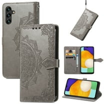 Galaxy A14 5G Wallet Case, Dteck Embossed Flower PU Leather Magneitc Flip Case With Hand Strap/Credit Card Holder for Samsung Galaxy A14 5G,Gray