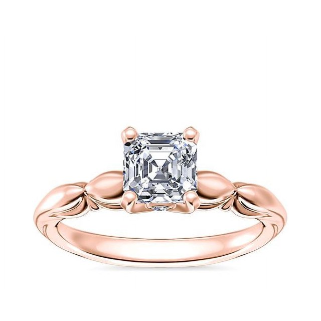 1.15 Carat Excellent Asscher Cut Real Diamond Latest Design Solitaire Engagement Ring for Ladies Solid 14K Rose Gold Size 7.5