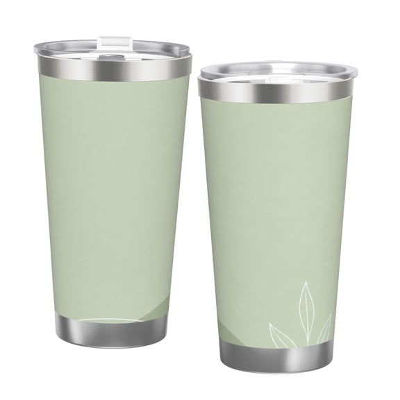 20oz Minimalist Sage Green Botanical Line Insulated Tumbler with Handle and Straw Travel Cup Car Cup with Double Silver Rim
