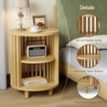 thumbnail image 4 of Round End Table, Wood Side Tables, Mid Century Modern Nightstand with 2 Tier Storage, Small Circle Bedside Table for Small Spaces, Living Room, Curved Profile Design, 19.7" Tall, Oak (1-Pack), 4 of 10
