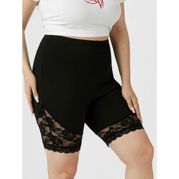 Shorts de Motociclista Talla Extra con Encaje Insertado Rosegal Leggings de talla grande