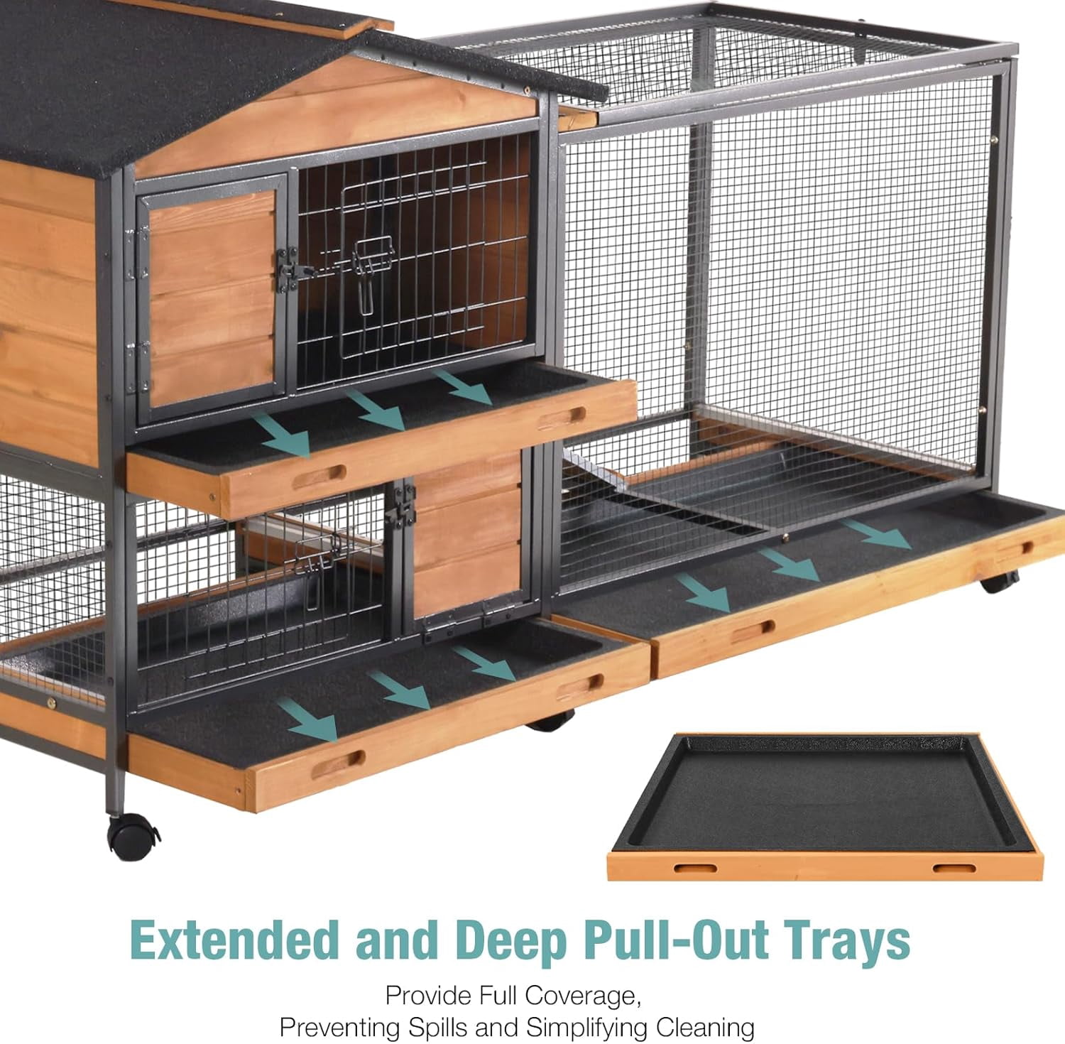 BUTINGLALE Rabbit Cage,Indoor Rabbit Hutch with Matel Frame and Pull Out Tray,Rabbit Hutch Chicken Coop with Run (Orange)