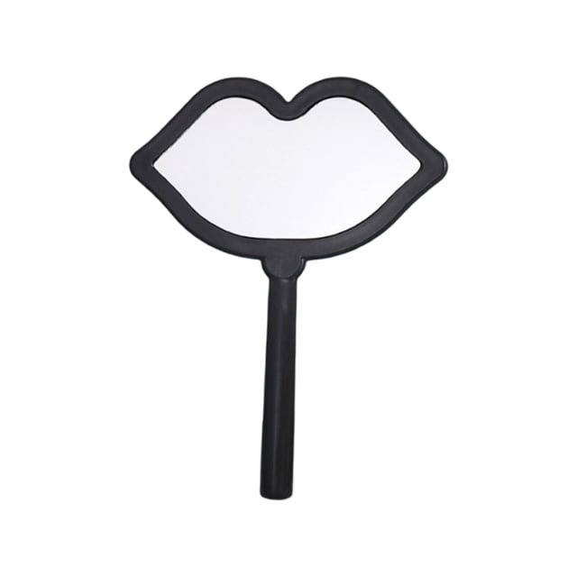 Black Black Lip Shape Handheld Makeup Mirror Portable For Purse Travel Cosmetic Touch Up 6.29X4.72 Inches