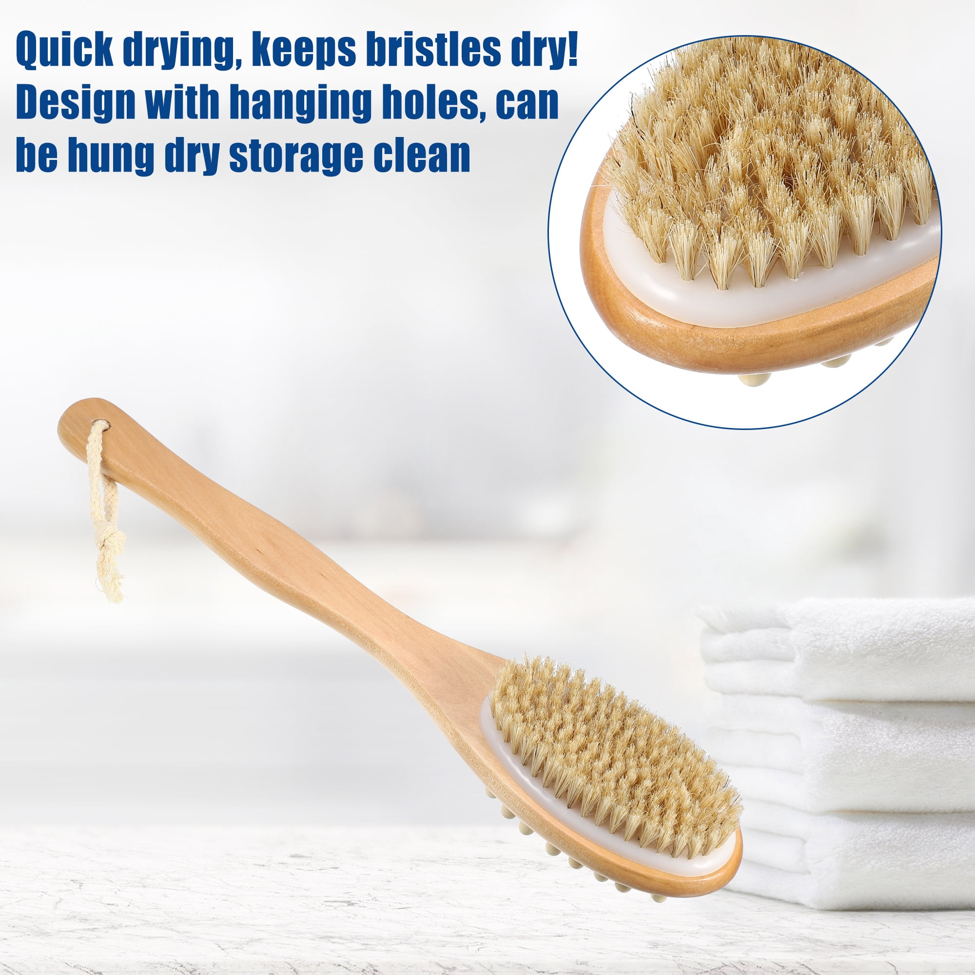 Unique Bargains Double Sided Bath Brush Back Scrubber Wood for Shower Brown 14.6 Inches