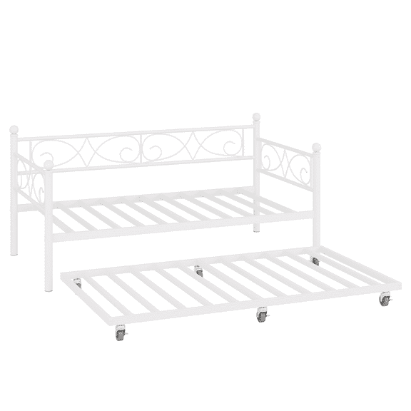 Senfot Twin Daybed with Trundle, Metal Sofa Bed Frame with Steel Slat Support, Twin Size Space-Saving Multifunctional Furniture for Bedroom,Living Room, Gold