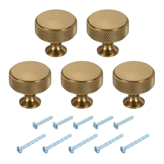 5Pack Round Cabinet Knobs,  1.2" Dia x 1.04" Height Drawer Knob Handle Pulls for Kitchen Cabinets Bedroom Dresser Wardrobe, Champagne