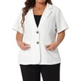 thumbnail image 2 of DARING DIVA Women's Plus Casual Blazers Short Sleeve Notched Lapel Blazer White 1X, 2 of 6
