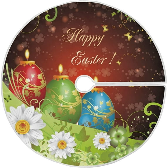 FMSHPON Easter Beautiful Easter Candle Daisy Flower Xmas Christmas Tree Skirt Stand Mat for Holiday Party Decoration Indoor Outdoor 48 inches
