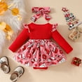 thumbnail image 6 of Tisuna Christmas Romper Dress For Newborn Girls Cartoon Print Long Sleeve Crew Neck Jumpsuit Soft Breathable Autumn Girls Bodysuit With Headband Red Size 9-12 Months, 6 of 6