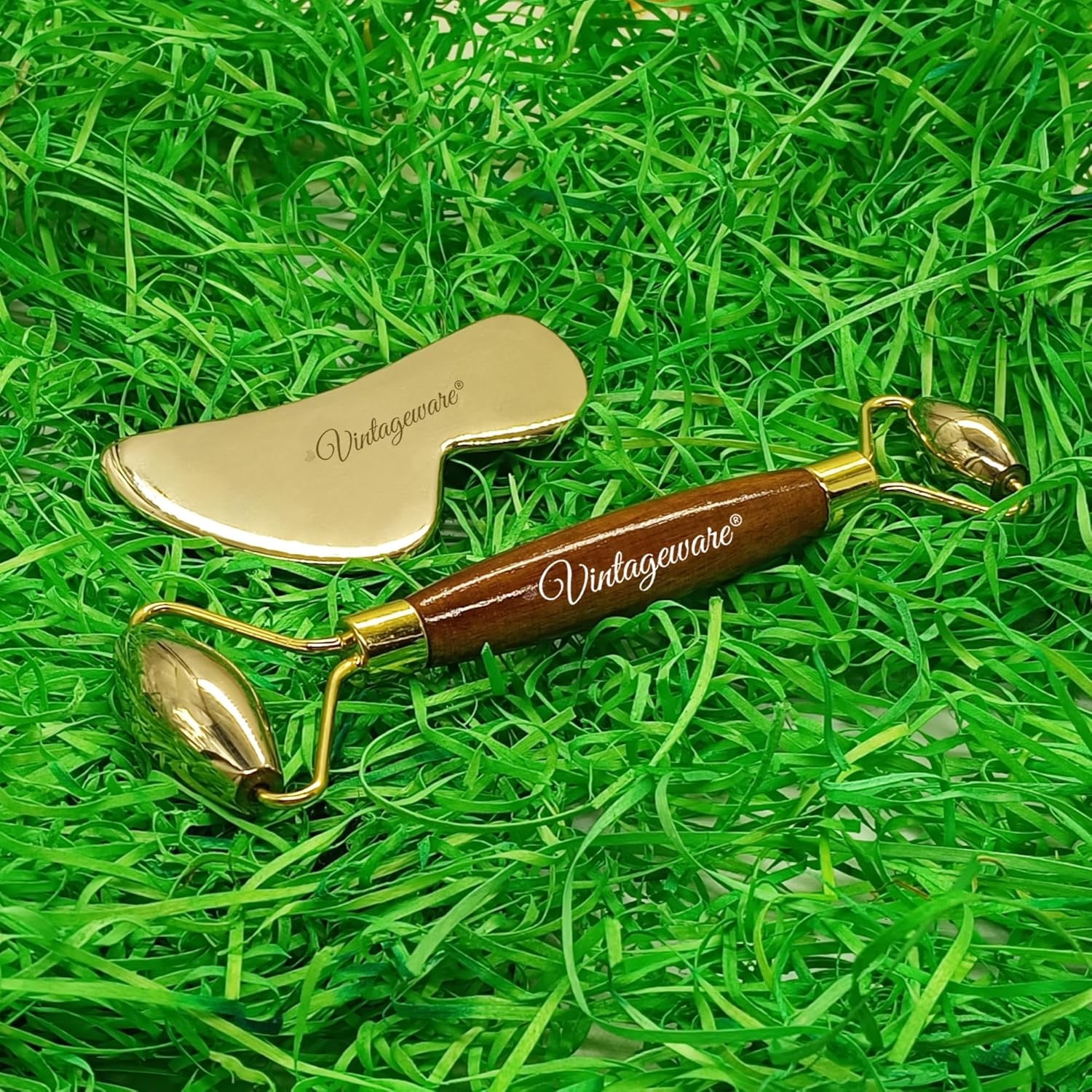 Vintageware® Face Roller Massager with Gua Sha Massager Roller Set Facial Combo For Skin Eye Body Massager Manual Massager Improves Facial Circulation