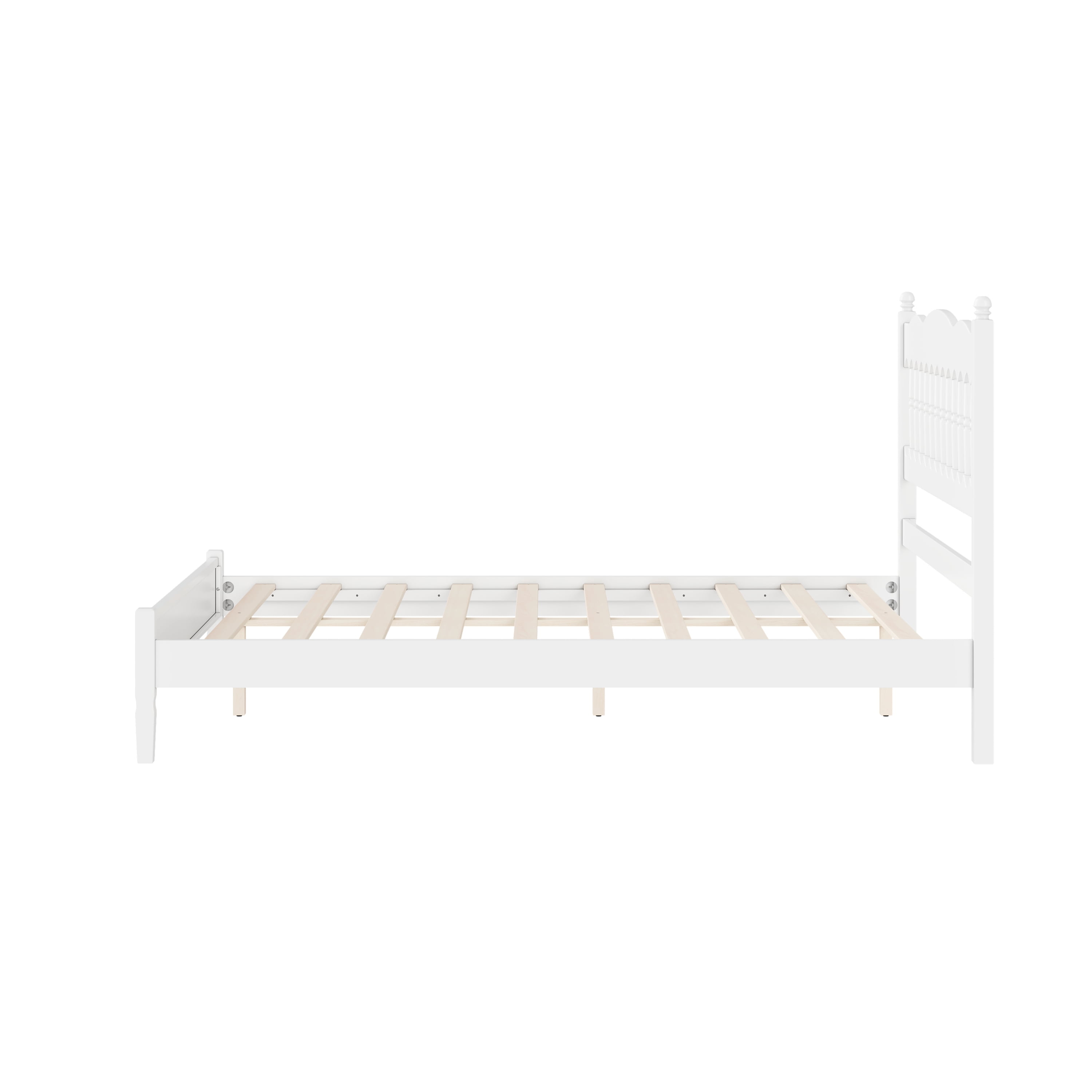 Mintazer Farmhouse Queen Platform Bed with Spindle Headboard, Vintage Arched Slat Platform Bed Frame for Bedroom, No Box Spring Required, White