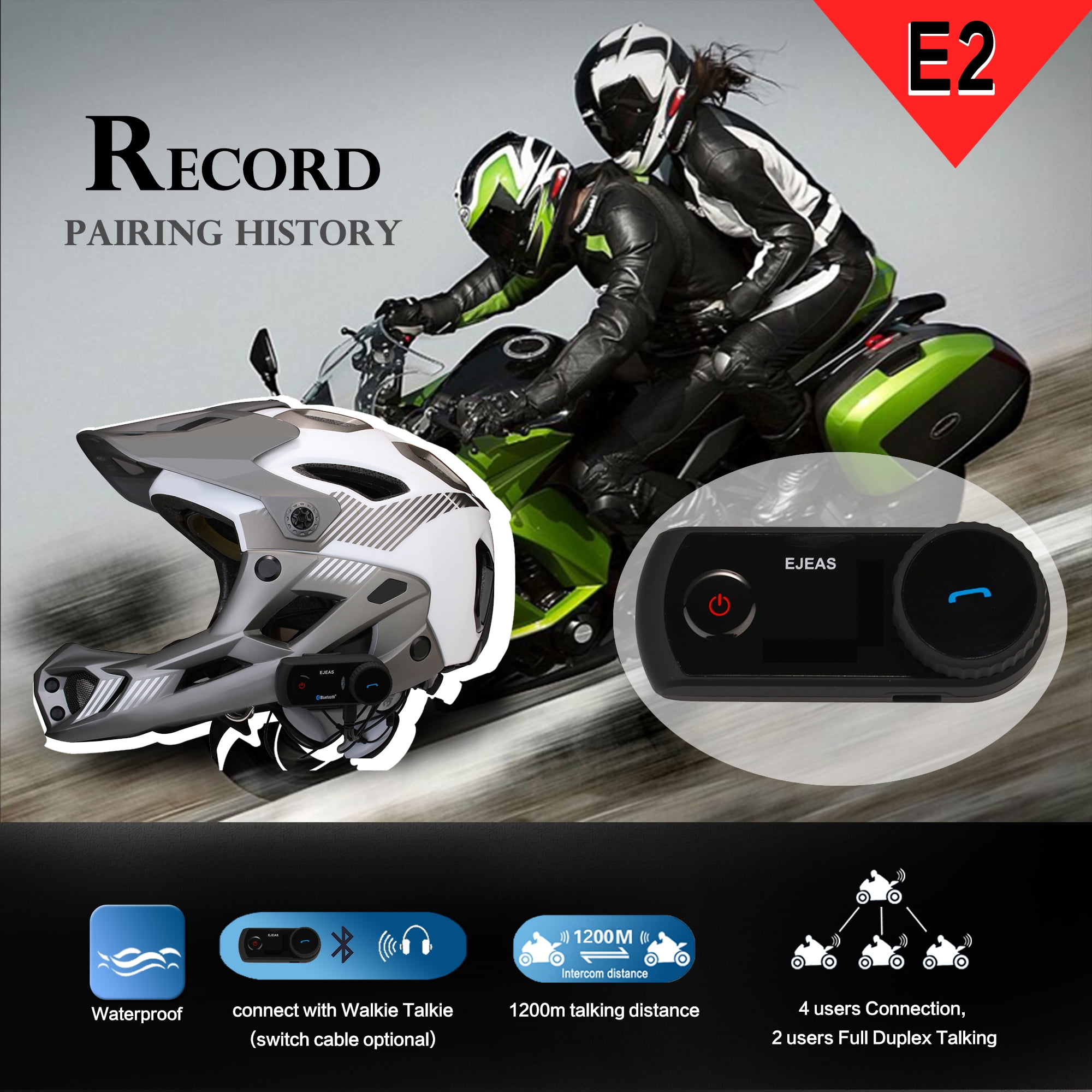 Helmet Communication Systems Waterproof E2 Bt 1200m Range Motorcycle And Scooter Bluetooth Headset Intercom Sports Helmet Intercom Bluetooth Interphone E2 Black Set Of 2 Walmart Com Walmart Com