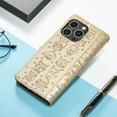 thumbnail image 6 of Allytechgroup Flip Wallet Case [Cat & Dog Cute Embossed Pattern] for iPhone 16 Plus with Card Slots Cash Holder, Magnetic Clasp Shockproof Kickstand Cover with Hand Strap, Gold, 6 of 6