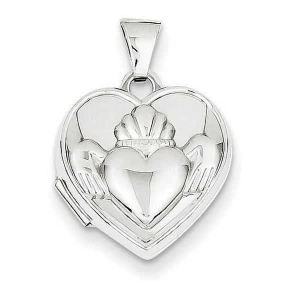 Solid 14K Claddagh White Gold Heart Locket - 3/4 Inch X 3/4 Inch-14K White Gold