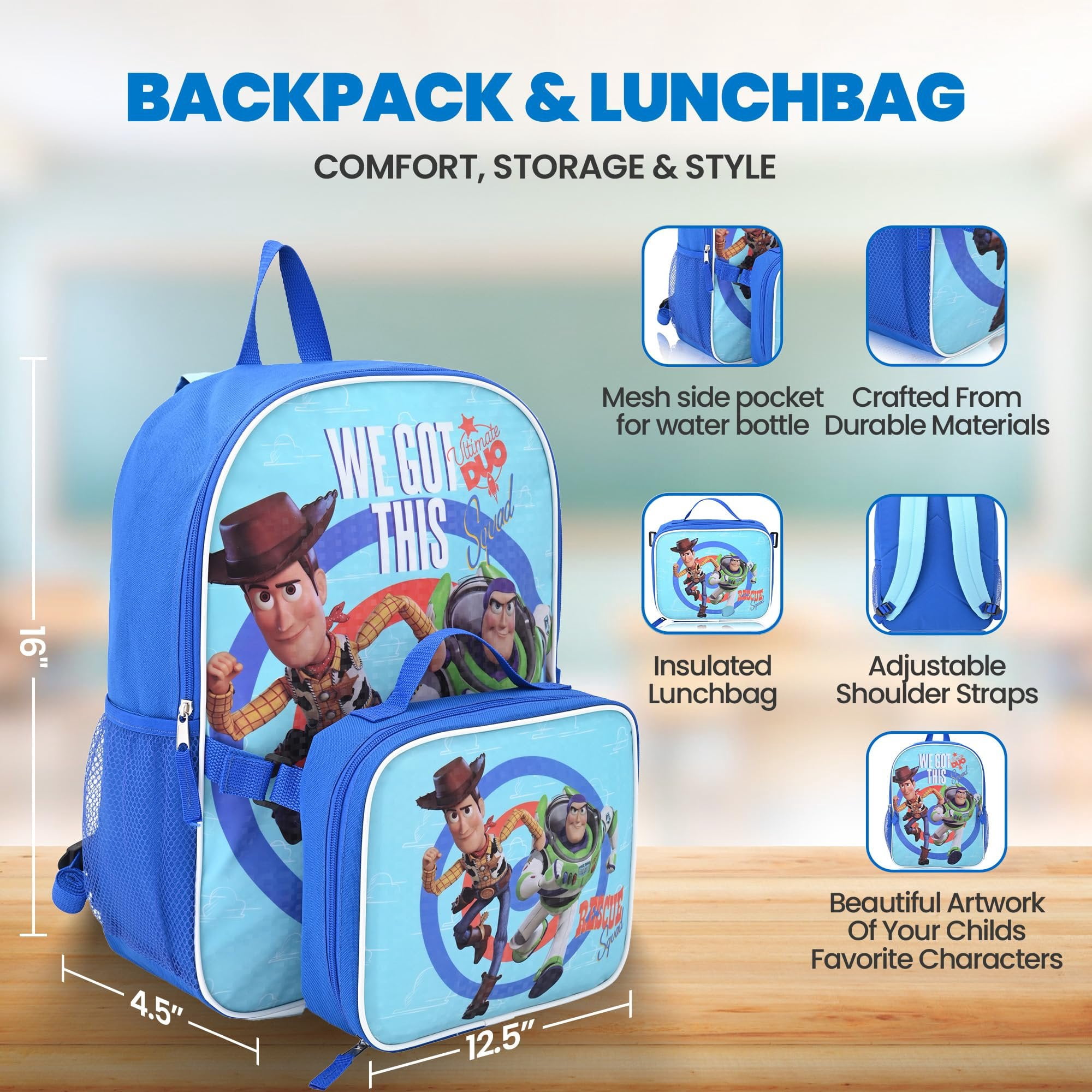 Fast Forward Toy Story 16" Backpacks With Lunch Bag - Licensed Characters Kids Schoolbag