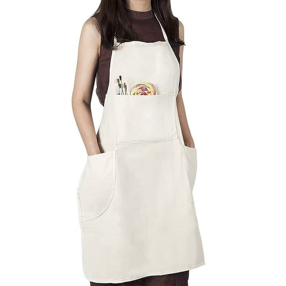 MIKI WELL Beige Cotton Painting Apron Three Pockets Art Students Work Clothes