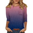 thumbnail image 2 of Women T Shirts 3/4 Length Sleeve Womens Tops Casual Loose Fit Crewneck T Shirts Cute Solid Three Quarter Length Tunic Tops,Purple Women Blending Shirts M, 2 of 5