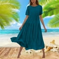 thumbnail image 2 of Kmdttou Women's Summer Flower Solid Color Casual Short Sleeve Crewneck Dress Casual Flowy Tiered Maxi Beach Dress,Chic Day Dresses for Ladies Summer Wear, 2 of 6
