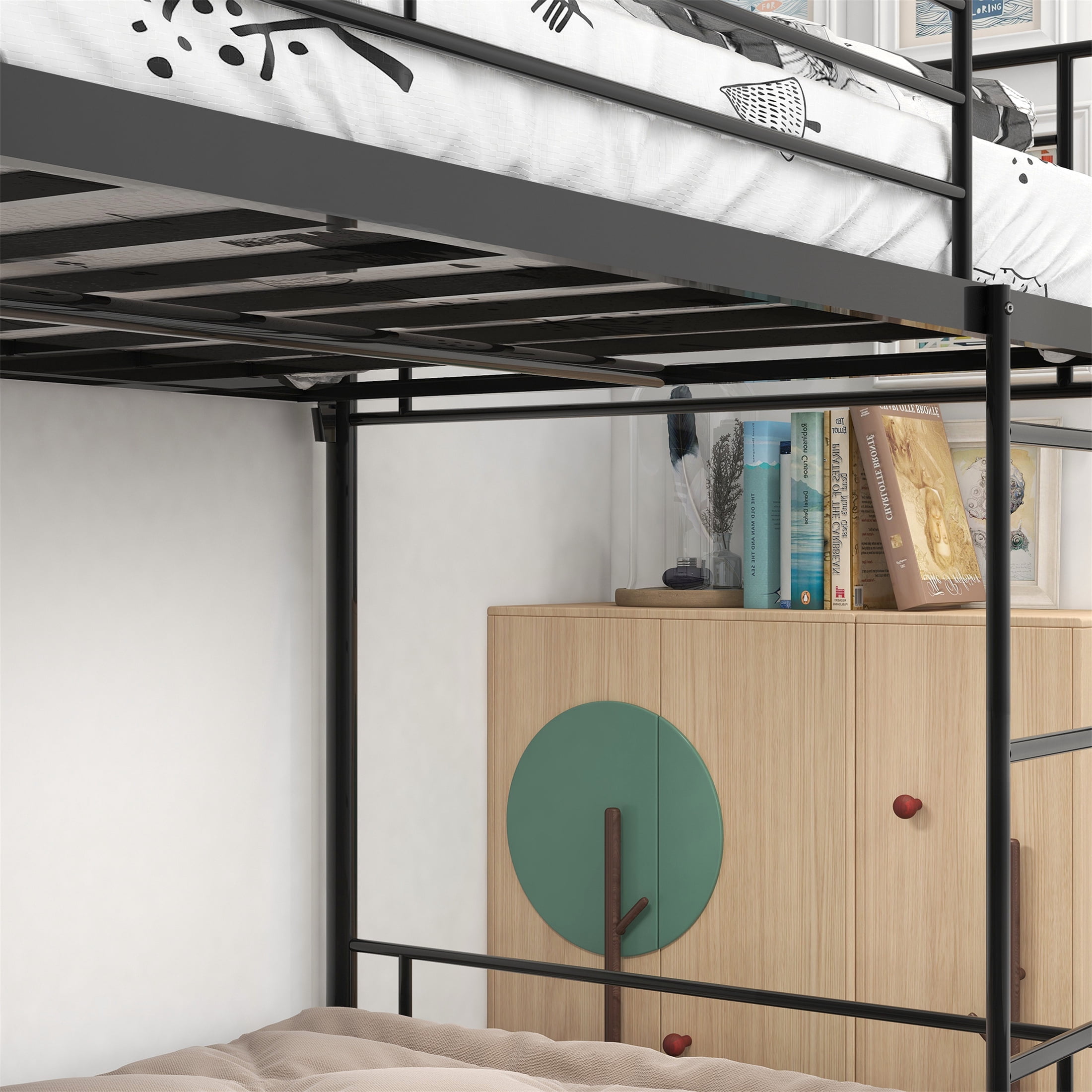 Aukfa Metal Bunk Bed for Kids, Twin over Twin, Built in Ladder, White