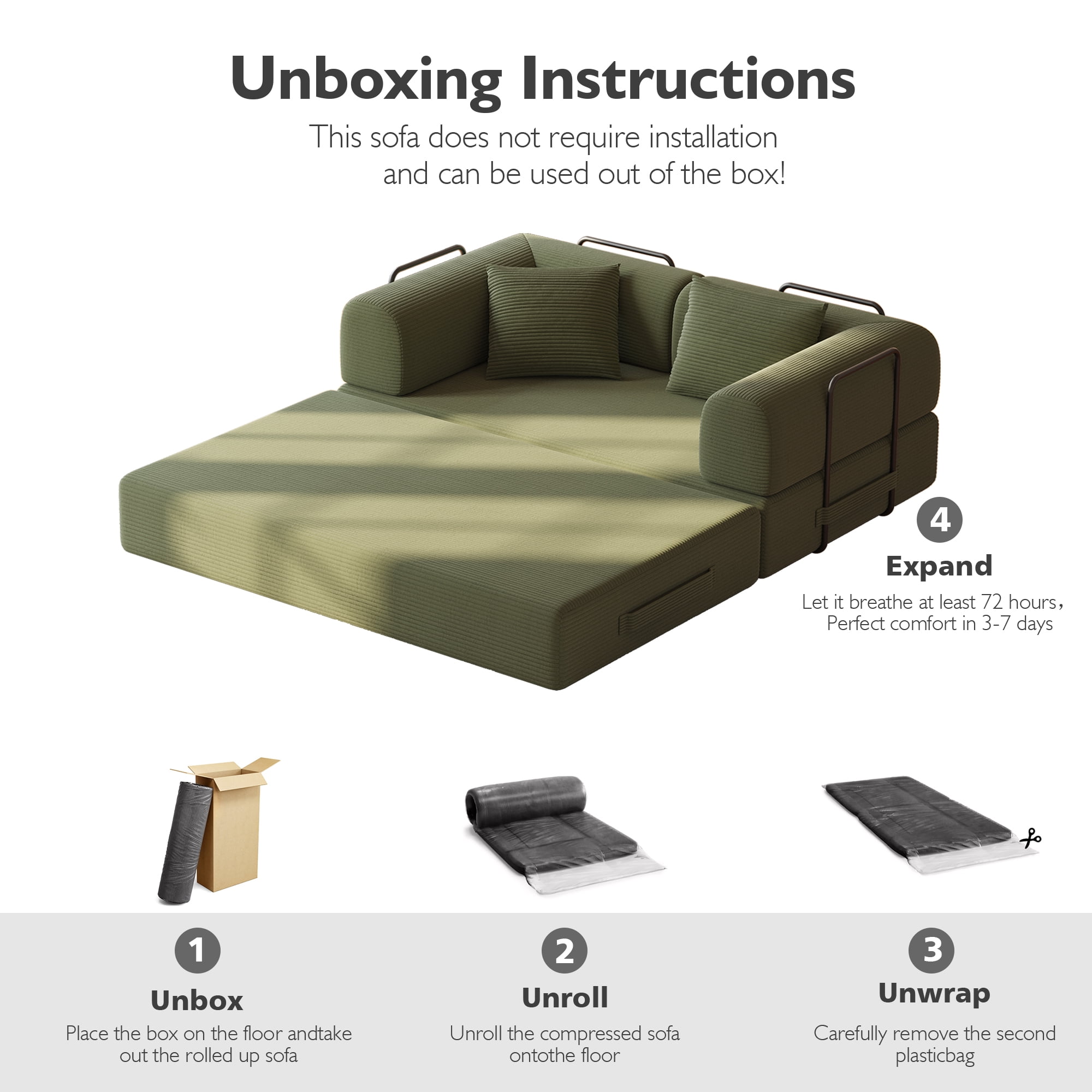 59in Convertible Sofa Bed Corduroy Boneless Couch Bed Foldable Sofa Bed Pull Out Bed Futon Sleeper Sofa No Assembly
