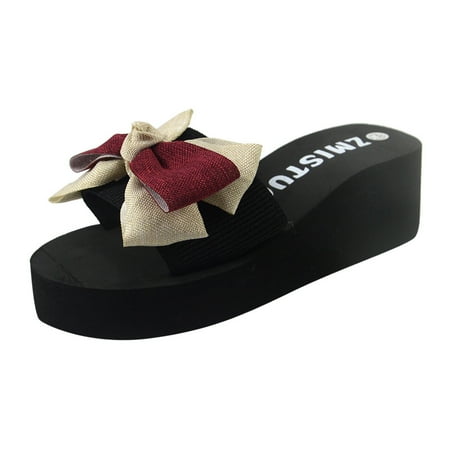 

iOPQO Women s sandals Fashion Women Bowknot Flip-Flop Breathable Wedge Open Toe sandals Beach Slippers Wedge and Bow Flip Flop 38