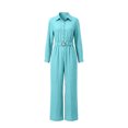 thumbnail image 4 of IUYRTFE Women Solid Color Long Sleeve Button Down Jumpsuit Wide Leg Pants with Pockets for Casual Daily Wear, 4 of 5
