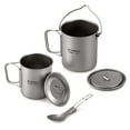 thumbnail image 4 of Ensemble de 3 Pcs en Titane Léger, Pot en Titane 750 ml, Tasse d'Eau 450 ml avec Couvercle, Poignée Pliable, Spork Pliable pour Camping, Randonnée, Backpacking en Plein Air, 4 of 7