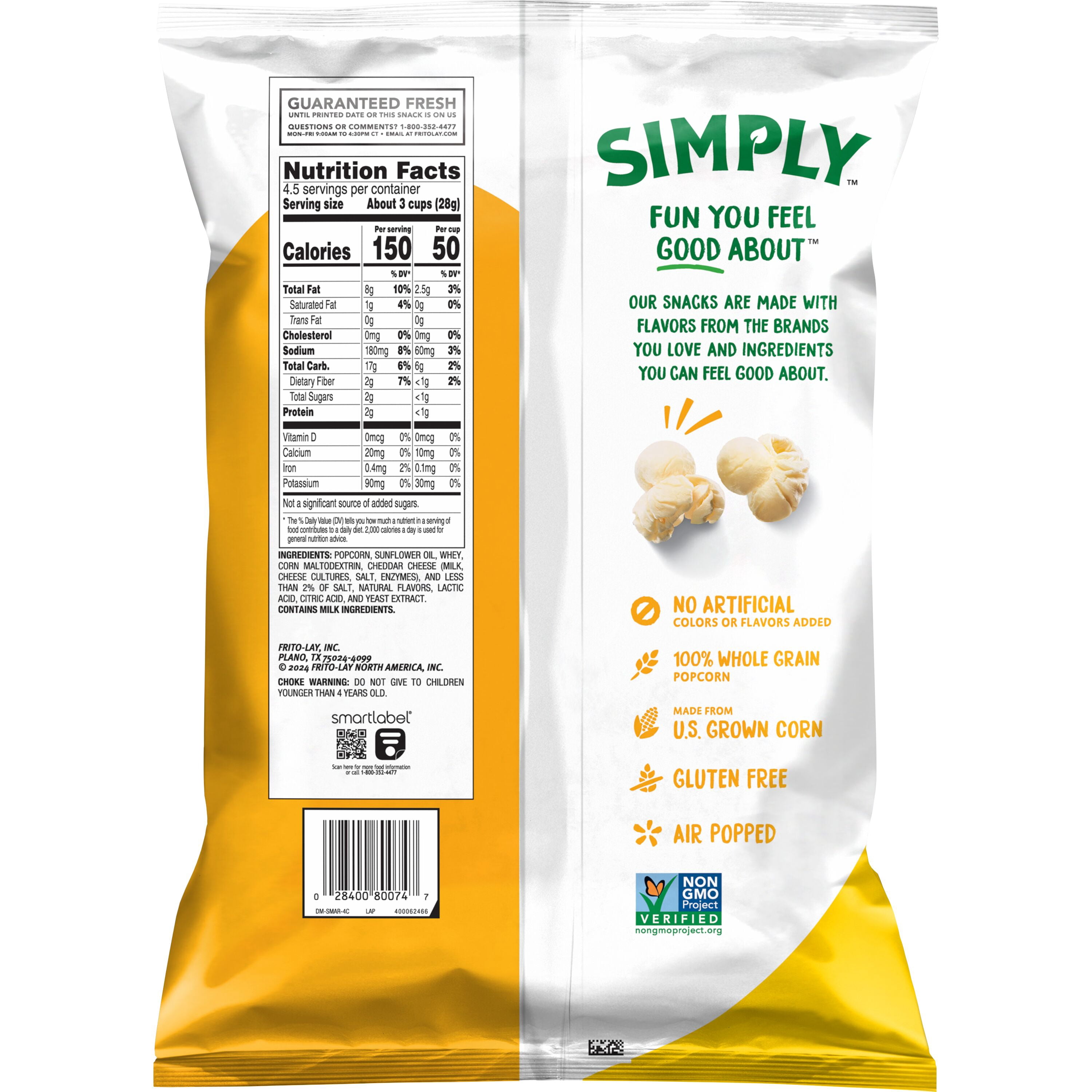 Simply Smartfood White Cheddar Popcorn, 4.5 oz