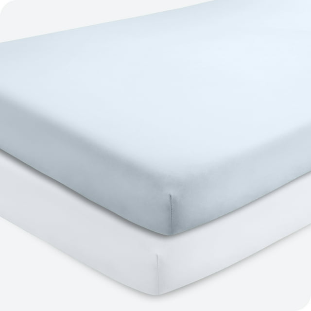 Bare Home Sábanas Ajustables Paquete de 2, Colección Premium 1800, Ultra Suaves, para Cuna, Azul Cielo/blanco
