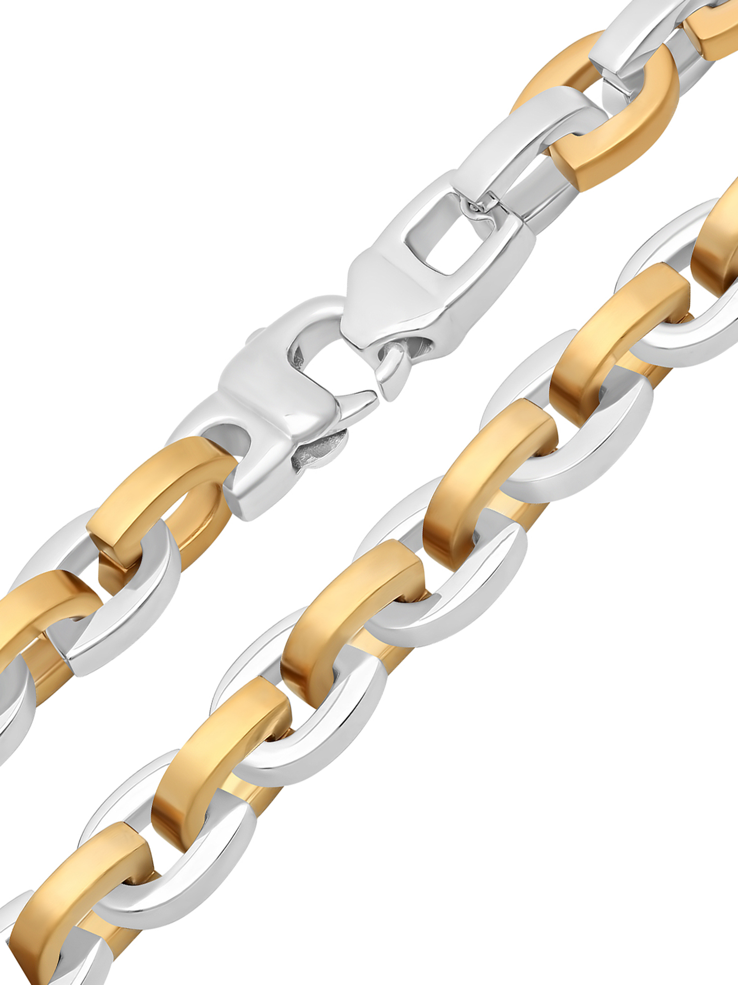 Mens Two-Tone Stainless Steel Horseshoe Link Chain Necklace