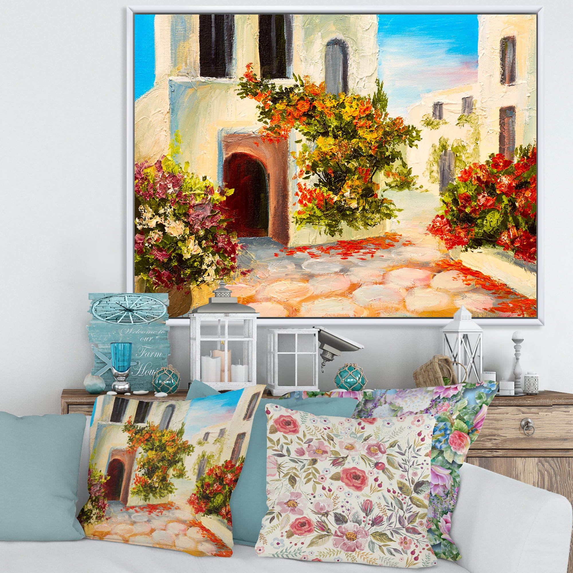 Designart 'The Mountain With Flowers With Little House I' Nautical & Coastal Framed Canvas Wall Art Print