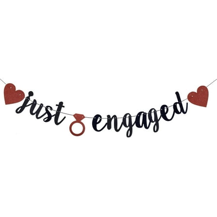Just Engaged Banner,Engagement Party Decor,Bachelorette/Wedding/Engagement/Bridal Shower Party Decorations (Black Glitter )