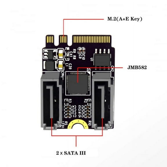 Chenyang CY NGFF Key A E PCI Express to SATA 3.0 6Gbps Dual Ports Adapter Converter Hard Drive Extension Card JMB582 2230 Card