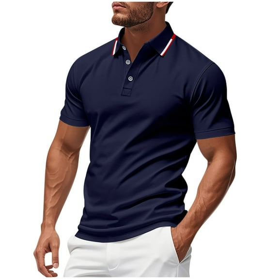 Mens Shirts Plus Size under $5 Short Sleeve Button Lapel Golf Ball Uniform Casual T Shirt Classic Casual Golf Collar Tee Navy XXL