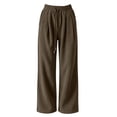 thumbnail image 7 of Women's Corduroy Wide Leg Long Pants Elastic Drawstring Waist with Pockets Soft Stretchy Loose Fit Casual Full Length Trousers for Fall Winter Brown, 7 of 7