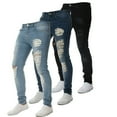 thumbnail image 3 of Men Slim Biker Zipper Denim Jeans Skinny Frayed Pants Distressed Rip Troursers, 3 of 6